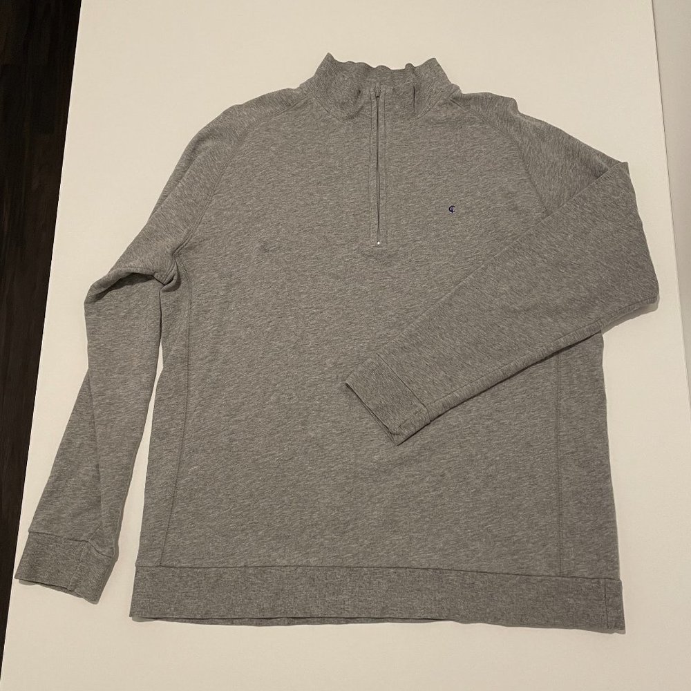 Criquet Mock Neck Long Sleeve 1/4 Zip Pullover Sweater Grey Men's Large L